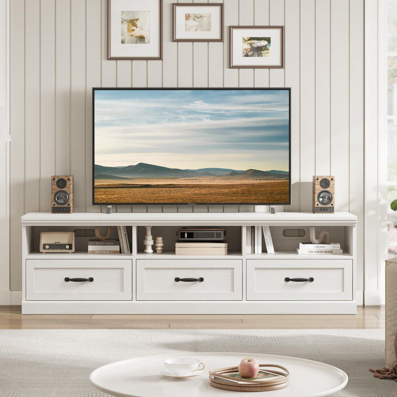 70in TV Stand for TVs up to 75in, Entertainment Center with Storage Drawer, Mid-Century Modern TV Console with Open Shelves, Wood Media TV Cabinet for Living Room, Bedroom