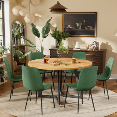 Ensemble de table de salle à manger ronde avec chaises en tissu d'ameublement en velours