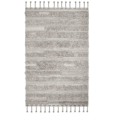 Tapis gris en laine tissé à plat à la main Janis