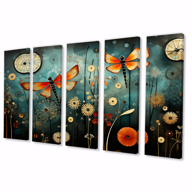 Ensemble de 5 libellules dans la prairie - Insectes et insectes, H 28 po x l 60 po