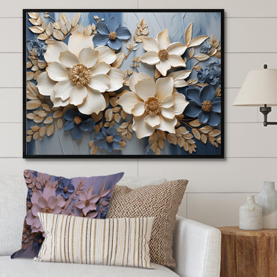 Composition de fleurs saisonnières beige et bleu - Fleurs saisonnières