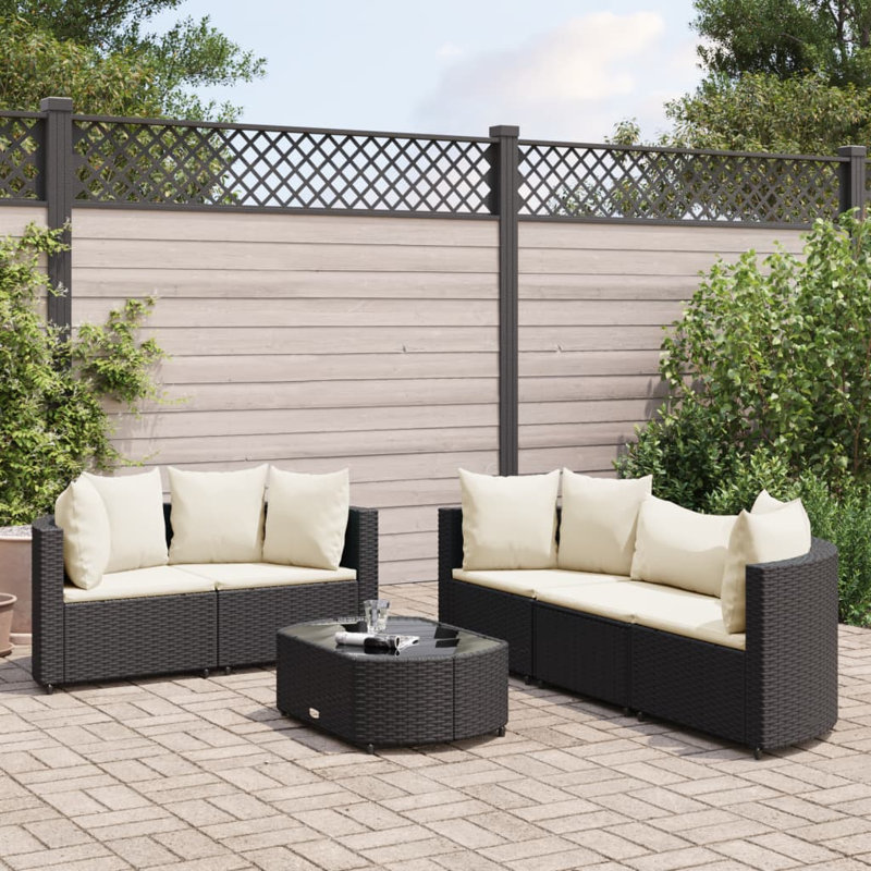 Ensemble de canapé de patio 6 pièces avec coussins en polyester Latitude Run®, Noir, noir, noir, noir, Beige