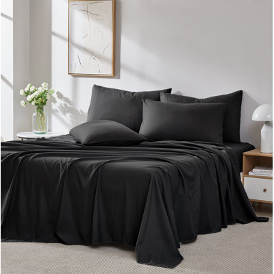 Southshore Fine Linens Vilano Springs Extra Deep Pocket 4-Piece Sheet Set, Ultra Soft Double-Brushed 110 GSM Microfiber Bedding, 21-Inch Deep Pocket, 2 Pillowcases, Twin XL, Black