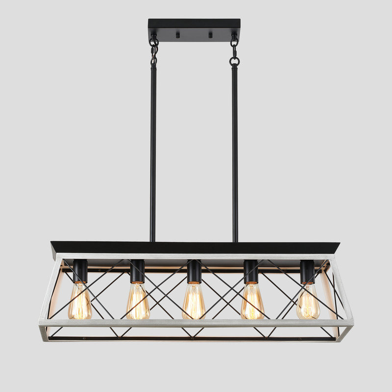 Lustre de ferme à 5 lumières pour salle à manger, suspension rustique pour îlot de cuisine/salle à manger, blanc (ampoules non comprises)