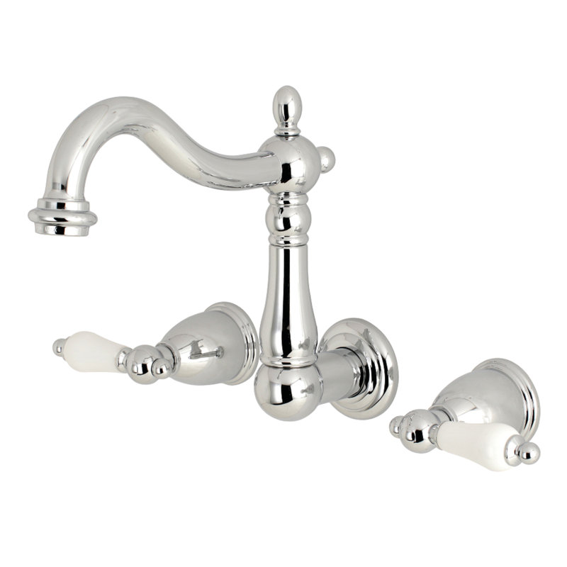 Kingston Brass Heritage Two-Handle 3-Hole Wall Mount Bathroom Faucet, Polished Chrome