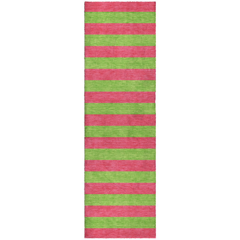 Premium Machine Washable Dream Shag ADS530 Striped Rug, 2'3" x 7'6" Runner, Blush