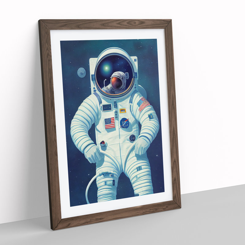 Astronaut in Space No.1 1 Piece Single Picture Frame Wall Art, 64cm H x 46cm W x 2cm D, Walnut Framed