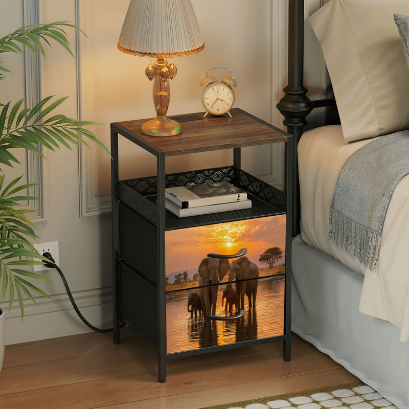 Table de chevet 2 tiroirs avec station de charge, table de chevet avec ports USB et prises USB