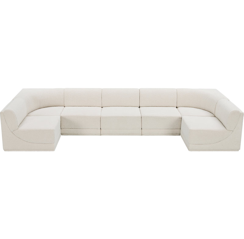 Ollie 7 - Piece Upholstered Sectional, Cream Boucle Fabric
