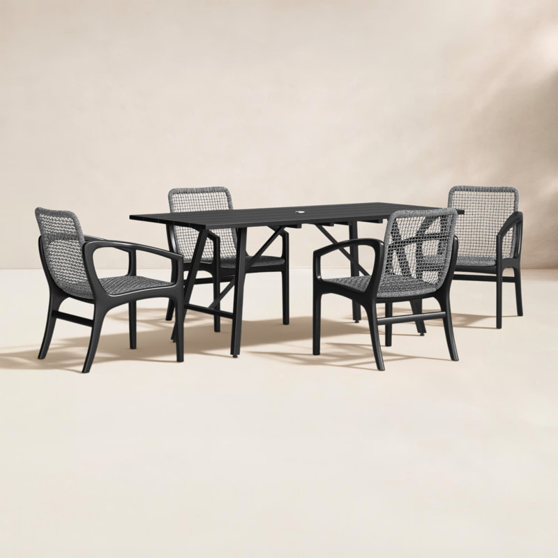 Ensemble repas rectangulaire pour 4 personnes Dasinger, Gris anthracite