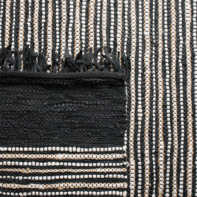 Tapis noir en coton tissé à la main Exley, Rectangle 4 pi x 6 pi