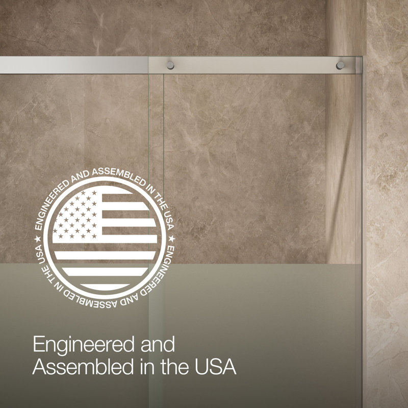 Elate Tall Sliding Shower Door, 75-1/2-In H X 44-1/4 - 47-5/8-In W, With Heavy 5/16-In Thick Crystal Clear Glass With Privacy Band