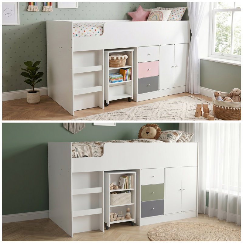 Liston Single (3') Mid Sleeper Bed Frame with Built in Desk and Ladder