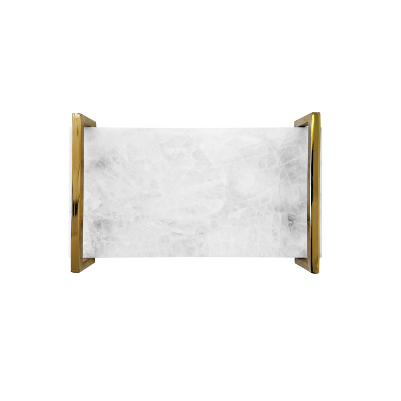 Jarvis Decorative Tray, White/Brass