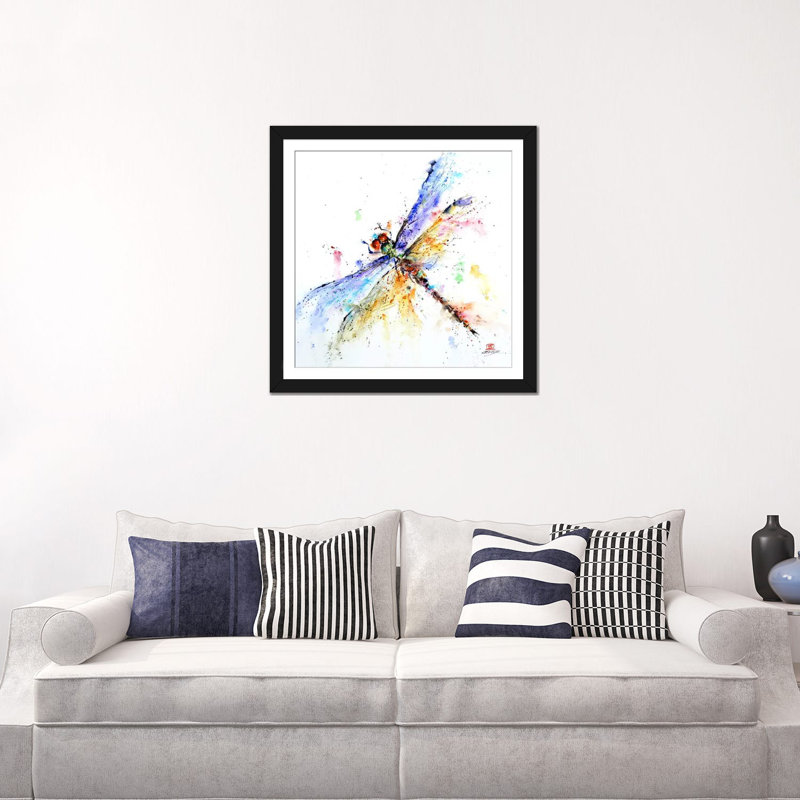 «Dragonfly» par Dean Crouser, reproduction d'art sur toile tendue, H 24 po x l 24 po x P 1 po, Papier d'art encadré noir