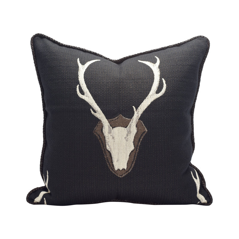 Oh Deer Cotton Feathers Throw Pillow, Black