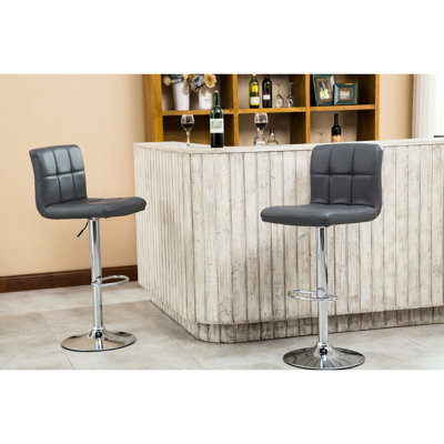 Tabourets de bar pivotants gris de 2 - relevage hydraulique, revêtement en similicuir, base chromée, 360 pivotant, siège confortable 2 pièces avec pivot pivotant, hauteur et base réglables