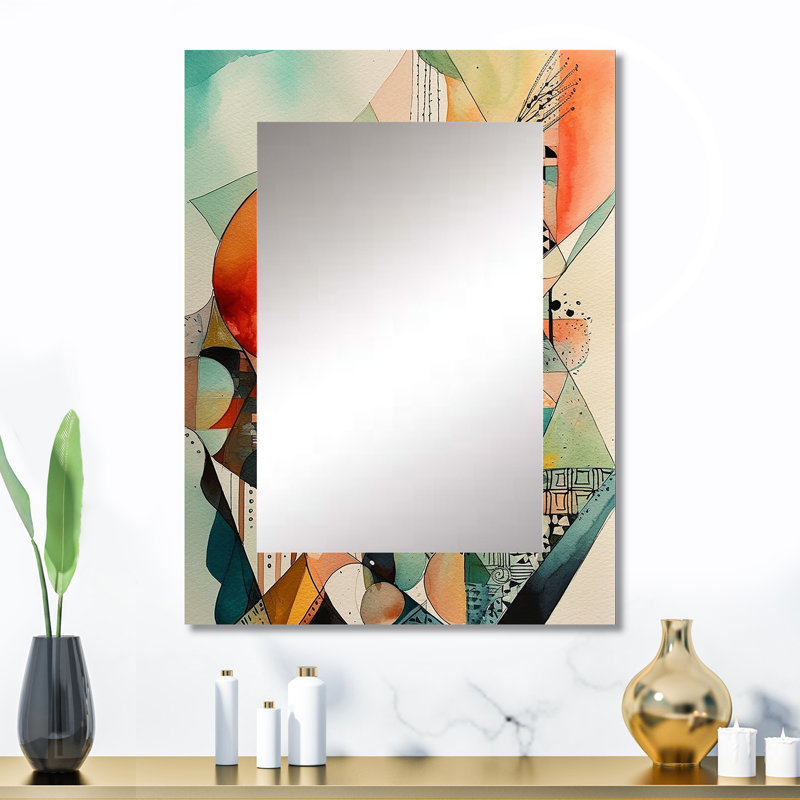 Joyful Geometric II - Abstract Landscape, miroir mural unique, moderne et contemporain, 32 po x 24 po