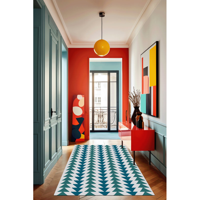 Tapis en polypropylène à motif argyle de couleur Norayr, Tapis de couloir 4 pi 11 po x 9 pi 10 po
