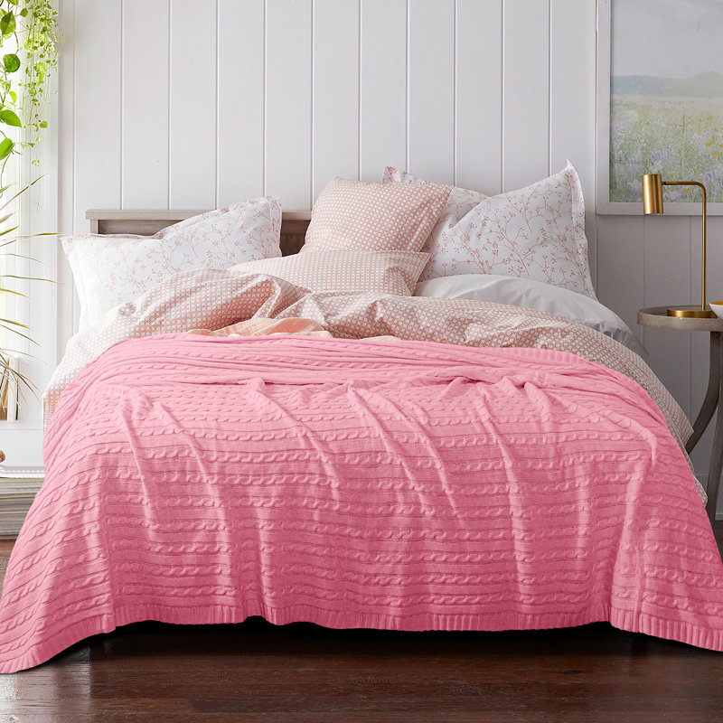 Jeté tricoté, jeté 100% pur coton, lavable à la machine, confortable - NTBAY, Rose, L 67 po x l 51 po