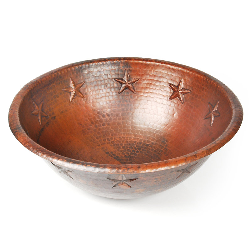 D'Vontz Copper Bathroom Sinks 17'' Metal Circular Bathroom Sink, Dark Smoke Copper, Rolled