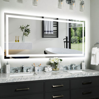 60X28 Inch Smart Led Bathroom Mirror Featuring Dimmable Lighting, Selectable Colour Temperature, Automatic - Fog Shut Off, Wall Switch Control, Ul Components And 5Mm Shatterproof Tempered Glass For