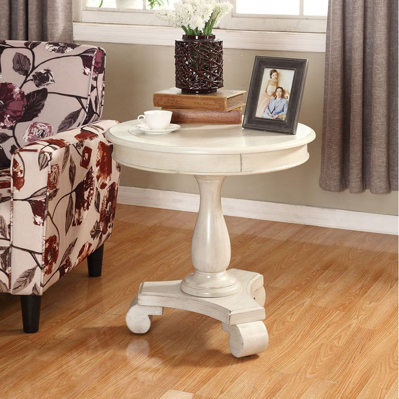Table d'appoint ronde à piédestal en bois, Blanc