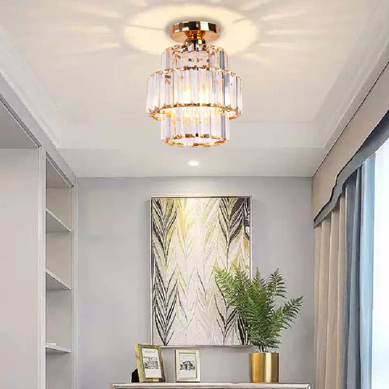 Mini-lustre, lustre en cristal, plafonnier encastré, lustre moderne en cristal à deux couches pour chambre à coucher, couloir, bar, cuisine, salle de bain