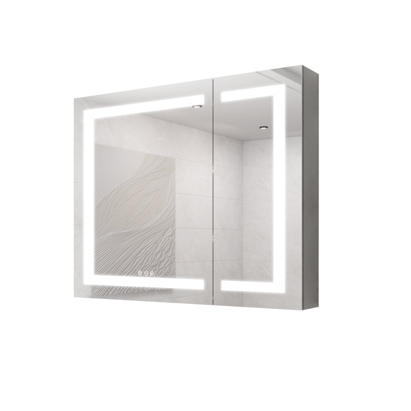 Armoire à pharmacie 36 po x 30 po avec miroir à DEL - Brouillard à double porte, espace de rangement abondant, luminosité et température de couleur, contrôle tactile réglable