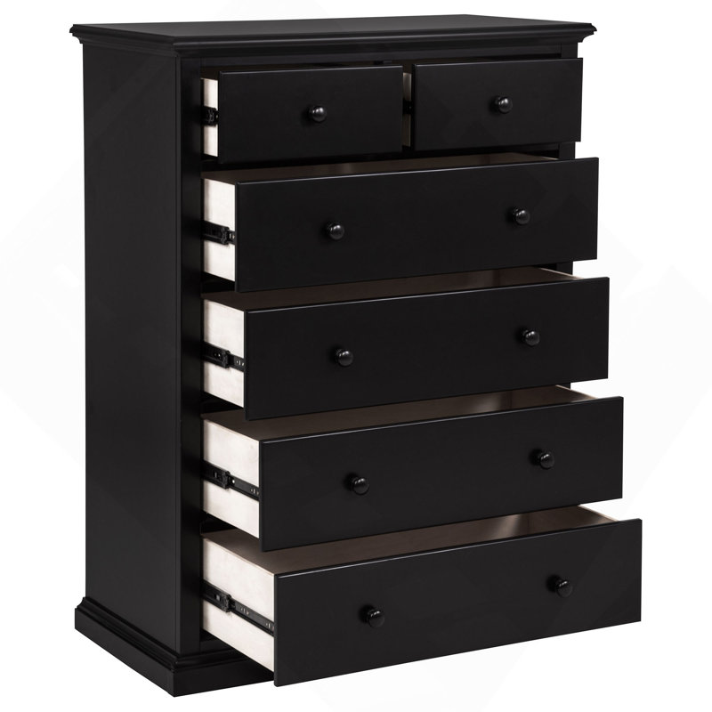 Commode de chambre à 6 tiroirs, Noir