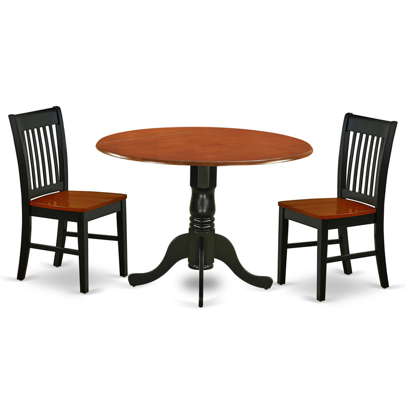 Ensemble de table de salle à manger 3 pièces comprenant une table de salle à manger ronde avec Dropleaf et 2 chaises en bois, 42 po x 42 po, noir et cerise
