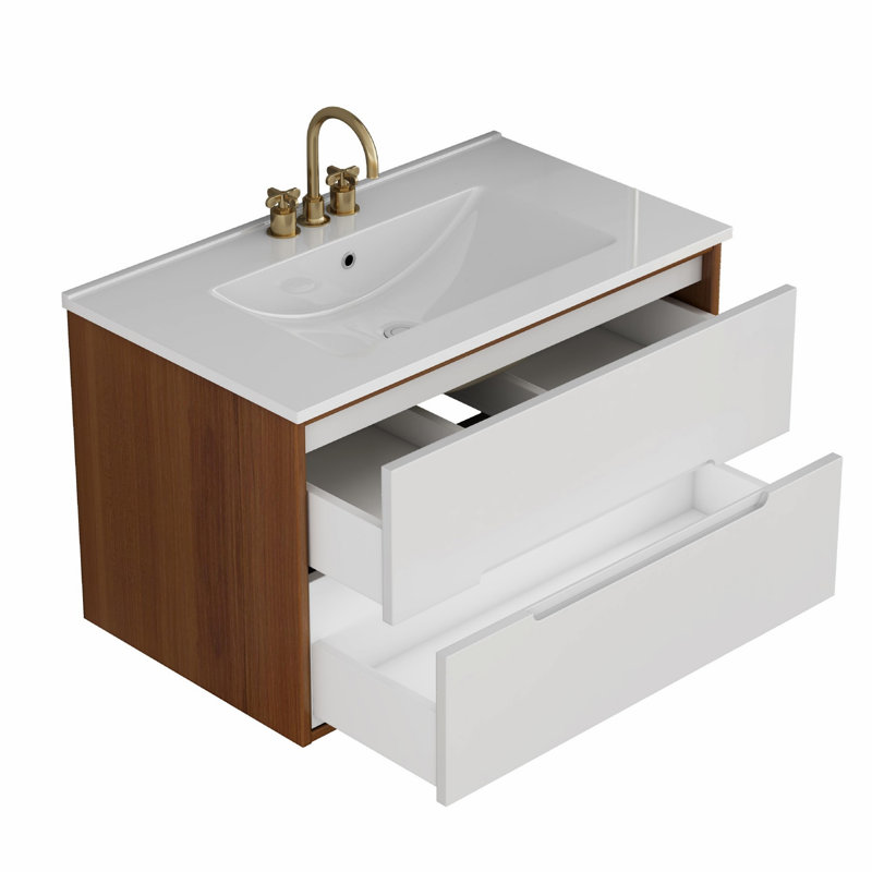 Meuble-lavabo mural avec lavabo, armoire en bois avec tiroirs