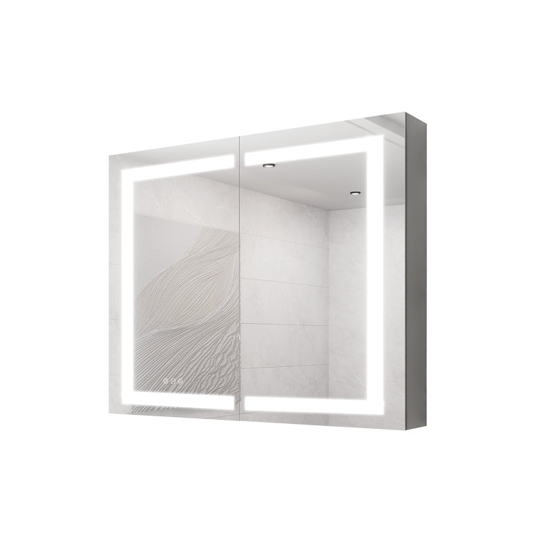 Armoire à pharmacie ajustable avec miroir à DEL avec anti-buée et à intensité variable, idéale pour la salle de bain.
