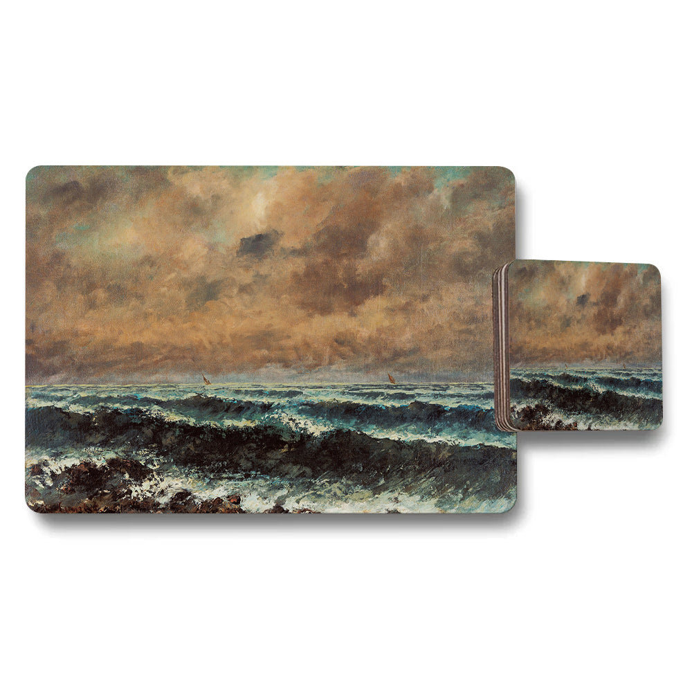Ocean Waves Placemats and Coaster Set With Seascape Artwork