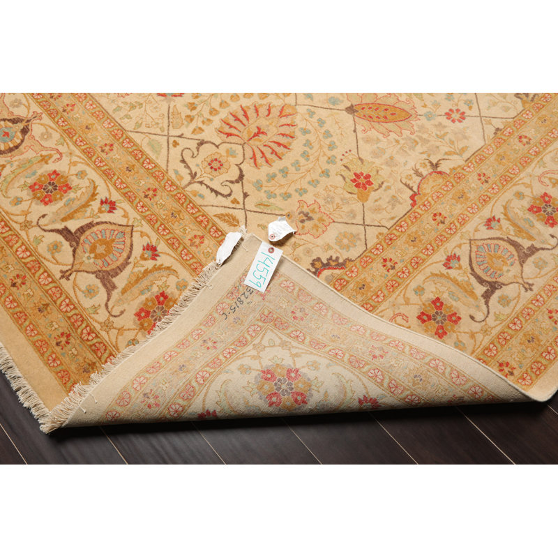 Handmade 9'1" x 11'10" Beige and Red Wool Oriental Rug