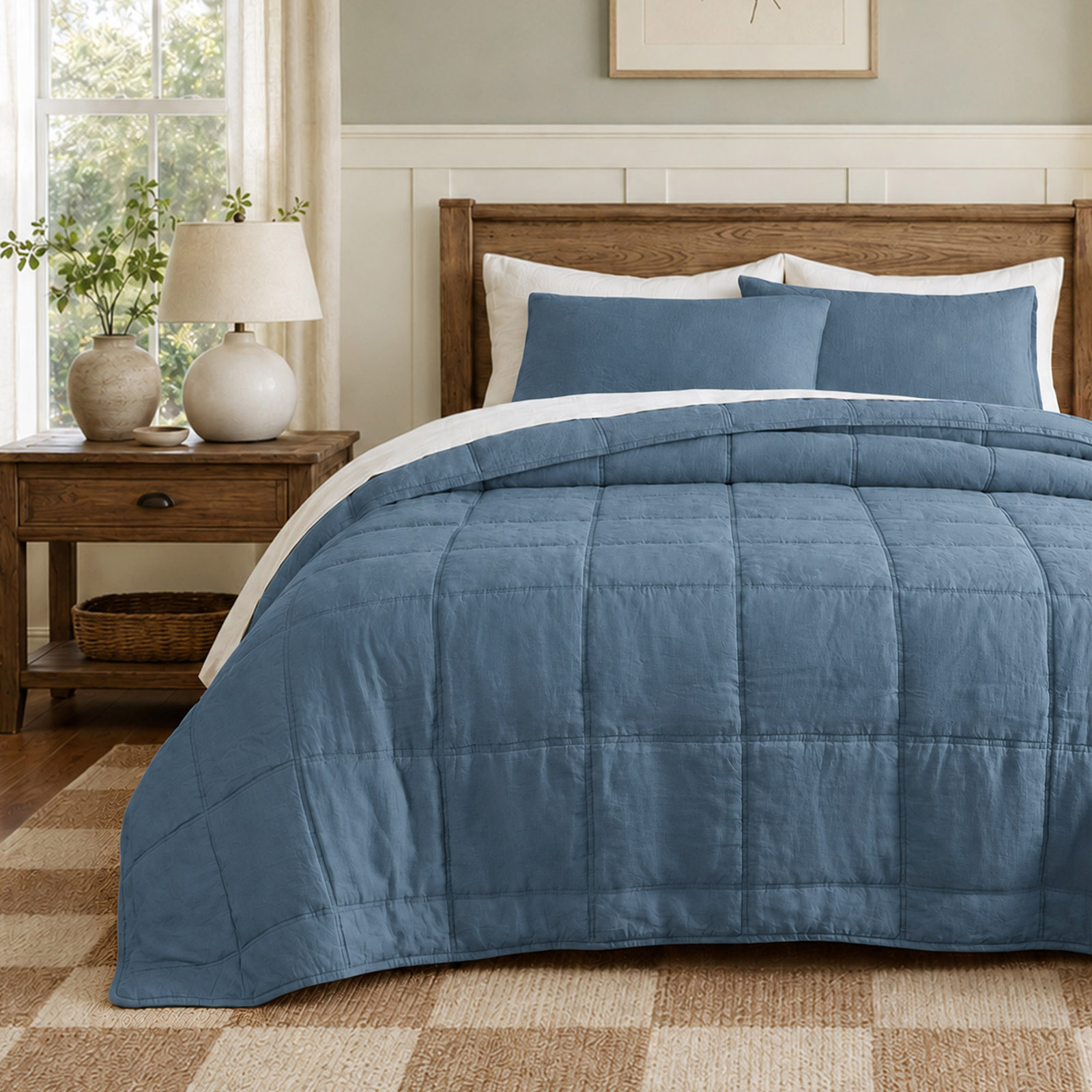 Bedding, King Comforter + 2 King Shams, Navy