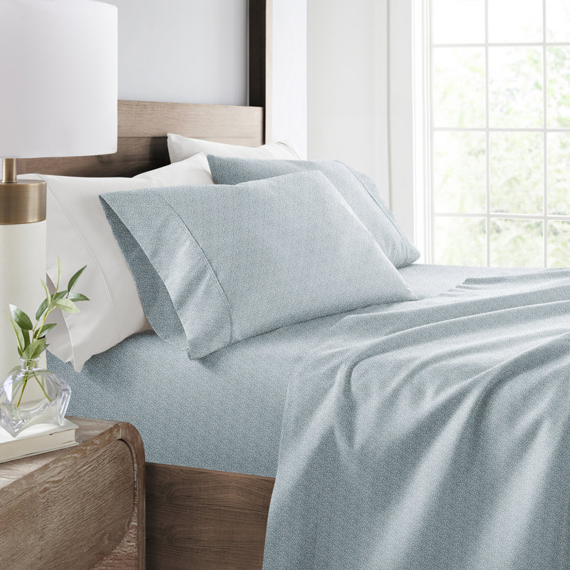 Twin Blue Floral Microfiber Contour Sheet Set