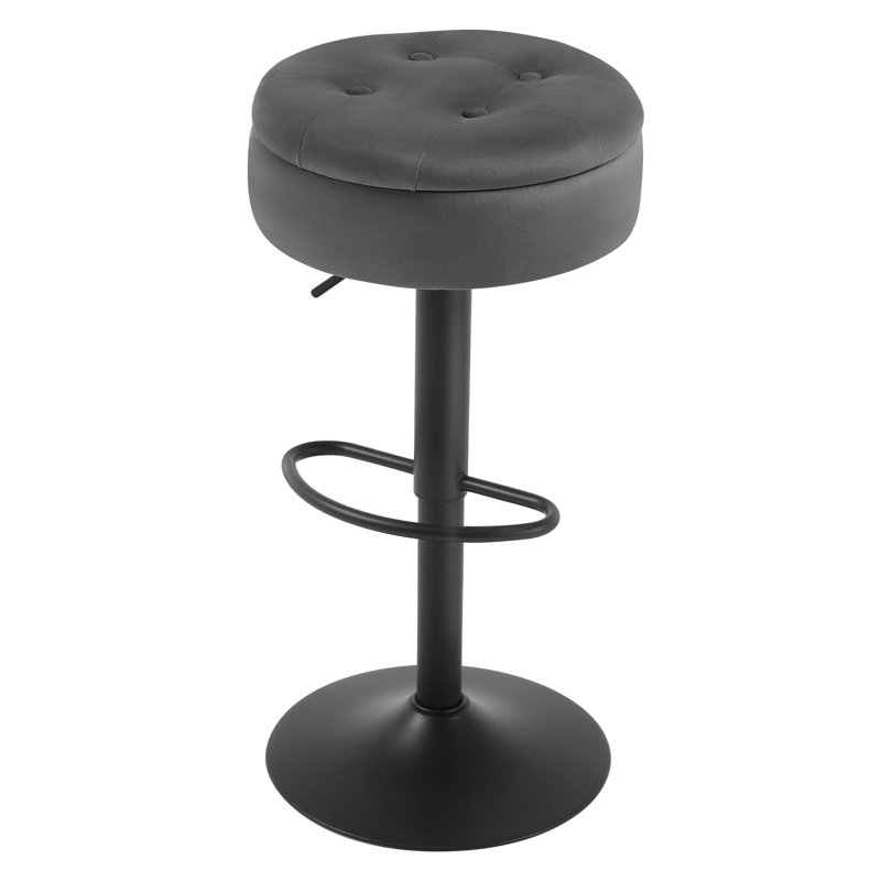 Swivel Upholstered Adjustable Height Counter Stool with Metal Frame, Dark Grey