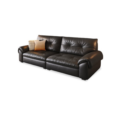 Black Genuine Leather Standard Sofa cushion Loveseat