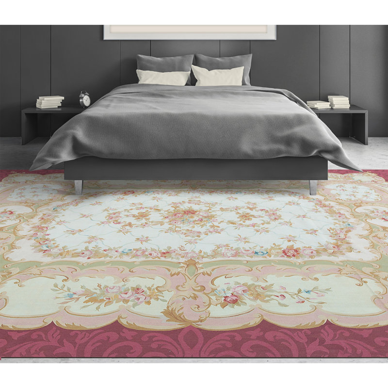 Hand-Knotted High-Quality Beige and Wine Area Rug