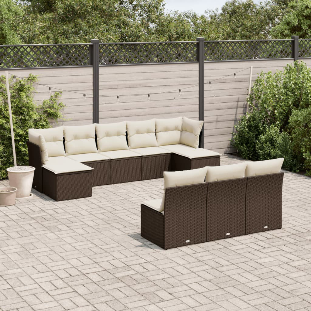 Vidaxl 10-Tlg. Garten-Sofagarnitur Mit Kissen Beige Polyrattan