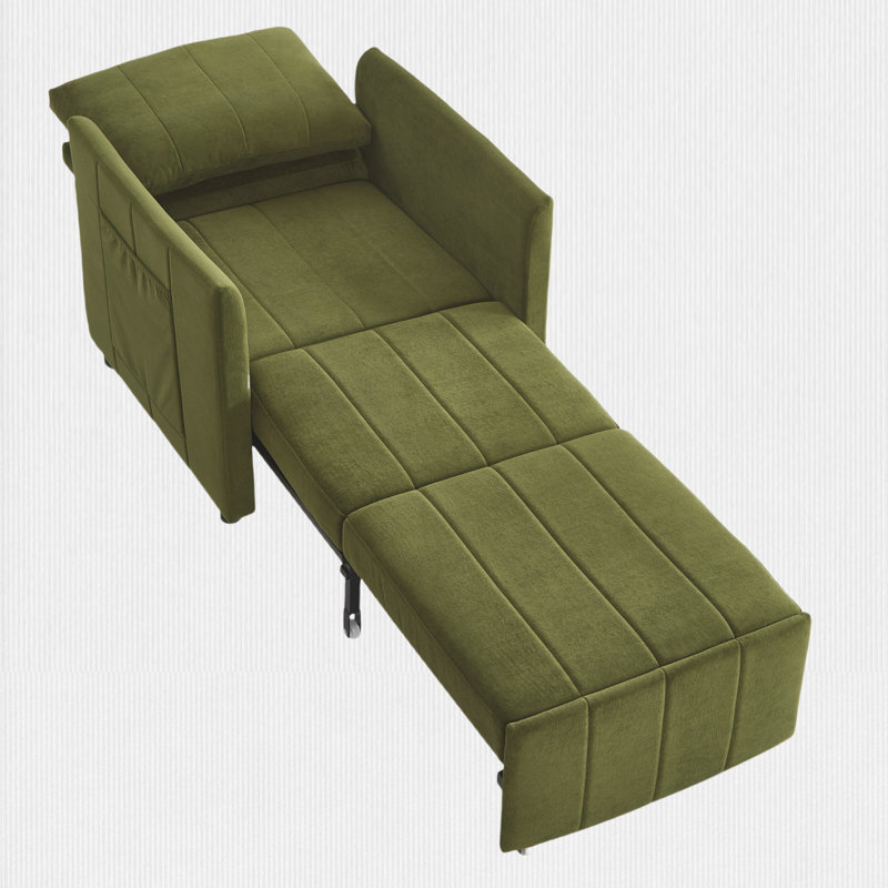 3-in-1 Convertible Accent Chair with Pillow, Adjustable Recline,Chenille Fabric, Green