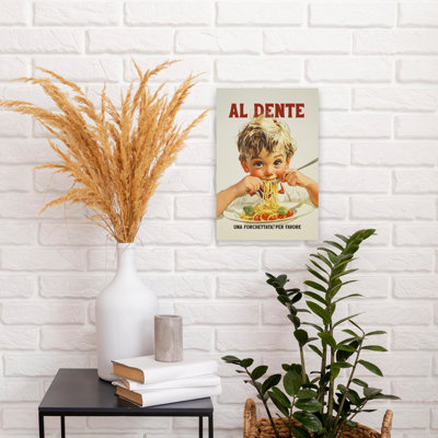 Happy Boy Eating Spaghetti Classic Retro Vintage Wall Art