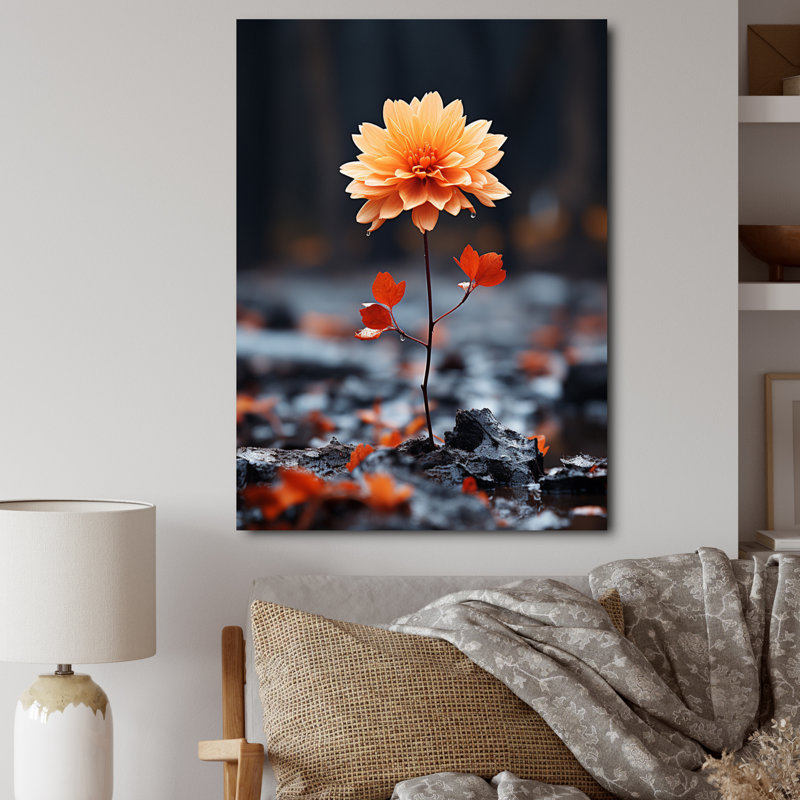 Tapisserie d'automne pêche II - art mural floral, salon, H 20 po x l 12 po x P 1 po, Toile tendue