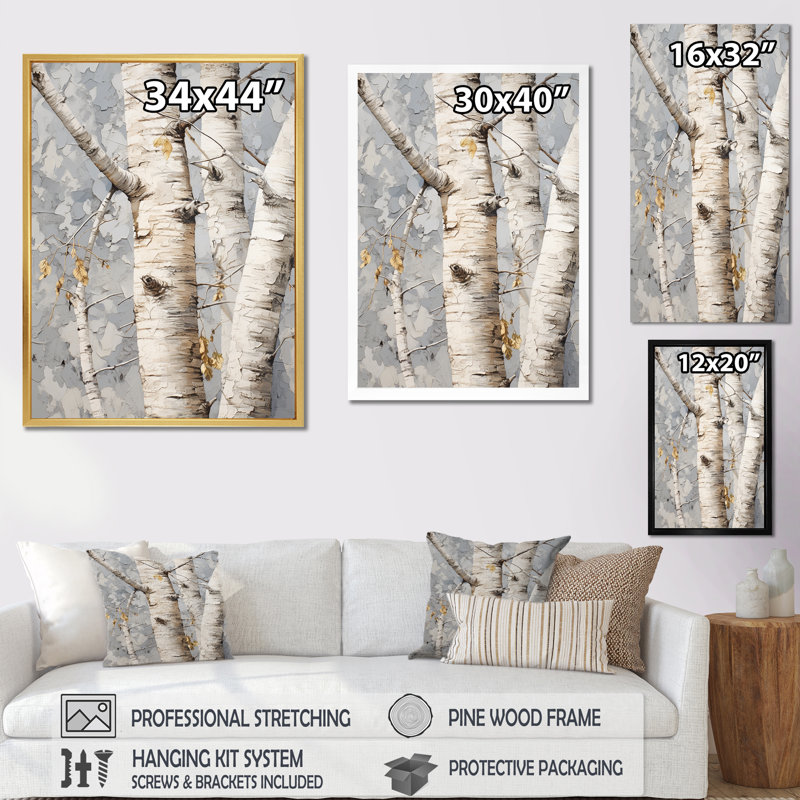 «Gray Minimalisme Sycamores Tree Shade I», reproduction sur toile, Cadre naturel flottant, H 20 po x l 12 po x P 1 po