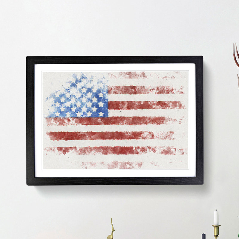 American Flag - Framed Print, 62cm H x 87cm W x 2cm D, Black Framed