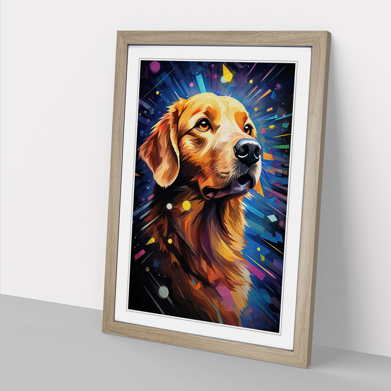 Golden Retriever Futurism - Single Picture Frame Print on Wood, 64cm H x 46cm W, Oak Framed