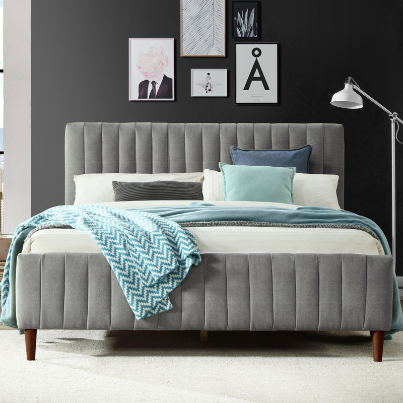 Spencer Catisha Upholstered Tufted Platform Bed, Gray, Queen