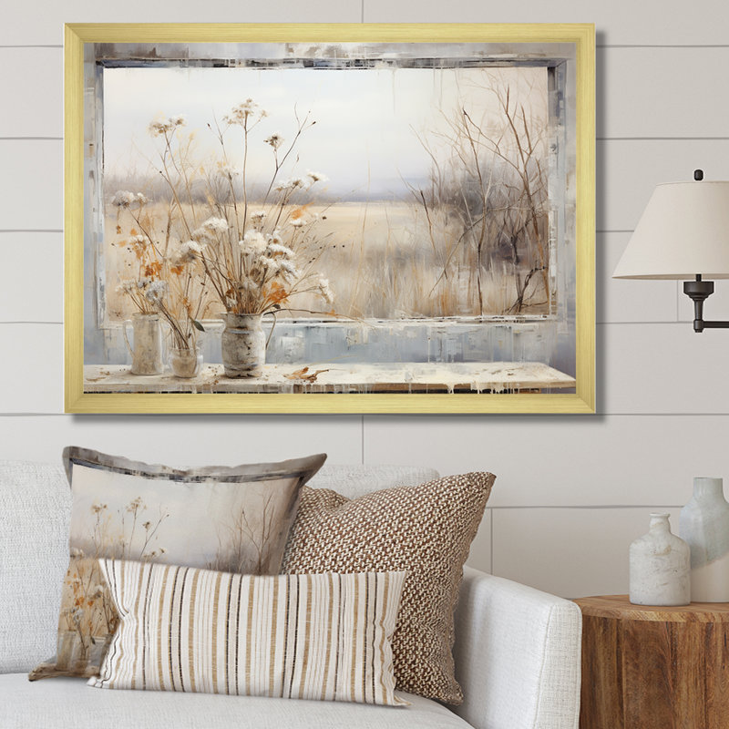 «Winter Meadow View calmness III», art mural prairie pour le salon, Cadre d'angle fermé doré, H 30 po x l 40 po x P 1,5 po
