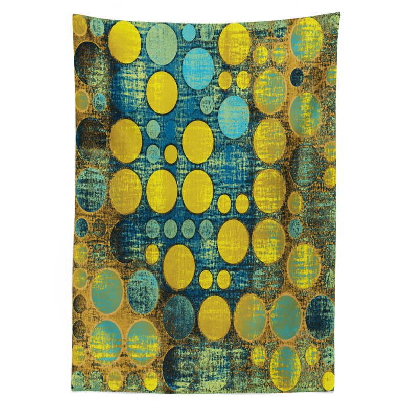 Polka Dots Tablecloth, Retro Random Colorful Polka Dots Shapes With Grunge Murk Elements Boho Print, Rectangular Table Cover For Dining Room Kitchen Decor, 52" X 70", Multicolor